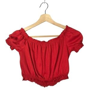 H&M Divided Red Puff Short Sleeve Crop Top S